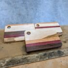 Finished maple, walnut, and cherry charcuterie boards from our beginner woodworking class in Langley, BC.