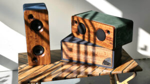 Handmade Bluetooth Speaker made with Goncalo Alves, also known as Tigerwood.