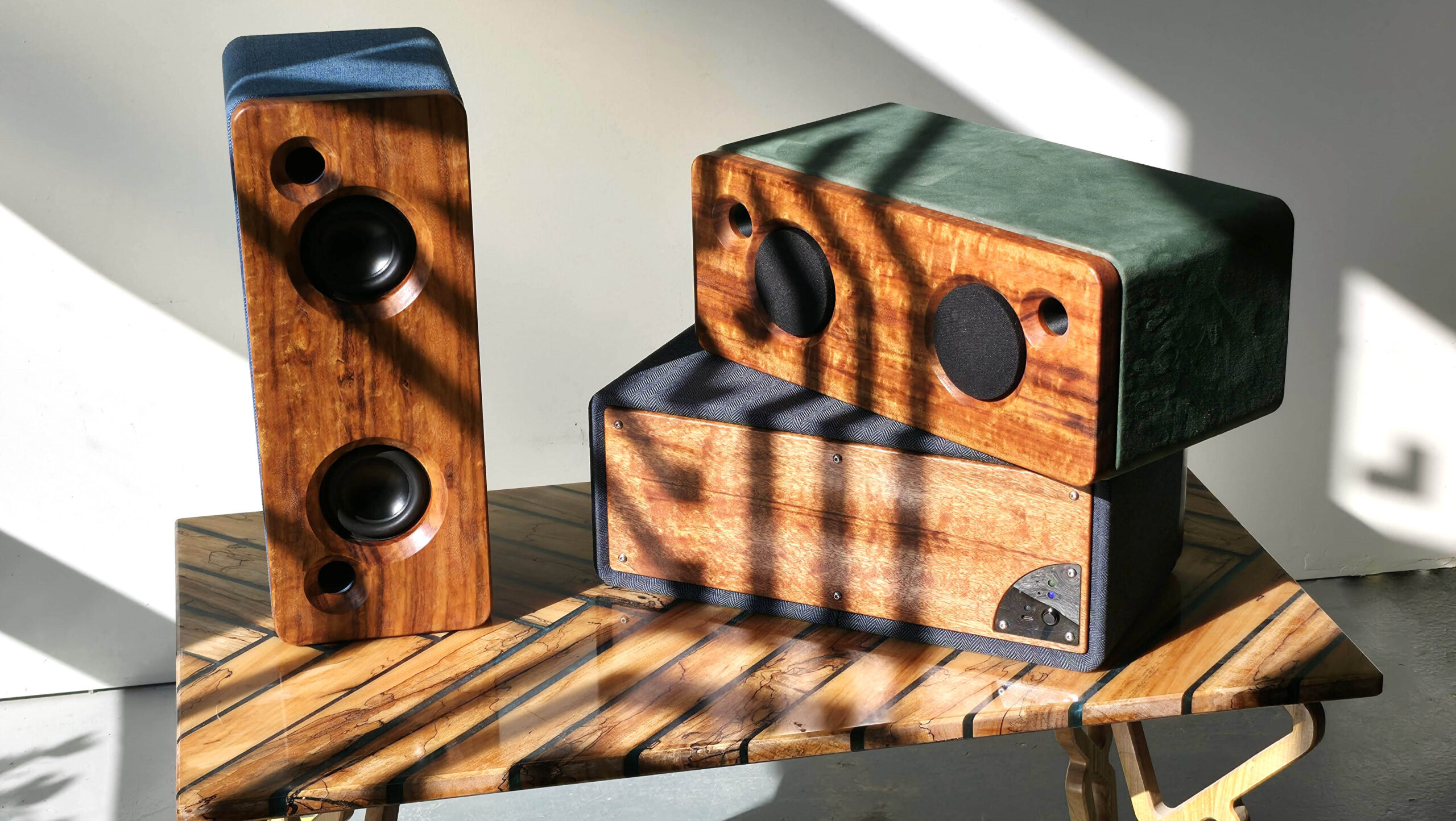 Handmade Bluetooth Speaker made with Goncalo Alves, also known as Tigerwood.
